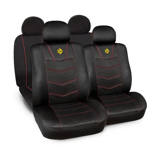 Funda Cubre Asientos para Autos Negro con Bordado Rojo MOMO MOMO