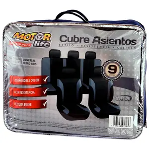 Funda Cubre Asientos para Autos Clasica Negro con Gris MOTORLIFE