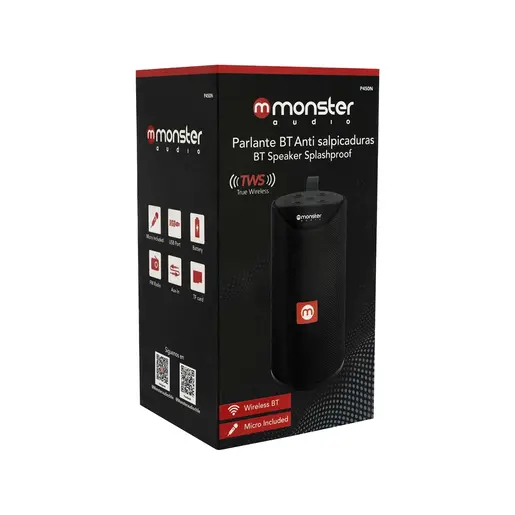 Parlante Monster Bluetooth Antisalpicadura Negro 10W con Micrófono Integrado