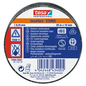Cinta Aislante Electrica Profesional 20mts X 18mm Negra